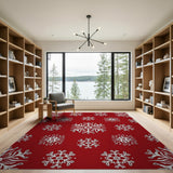 Festive Red Snowflake Pattern Red Area Rug