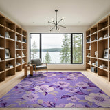 Purple White Magnolia Floral Area Rug