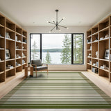 Green and Beige Striped Woven Area Rug