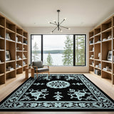 Traditional Persian Blue and Teal Teal Floral Persian Area Rug