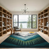 Teal Mountain Sunrise Washable Area Rug
