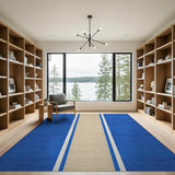 Navy Blue and Beige Striped Coastal Area Rug