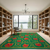 Multi-color and Patterns Playful Cartoon Cat Faces Green Area Rug