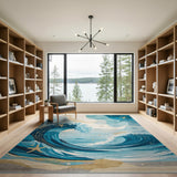 Coastal Ocean Waves Blue Teal Area Rug with Starfish