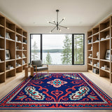 Navy Blue Traditional Persian Area Rug with Red Border