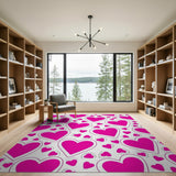 Kids Cartoon Pink Playful Pink Hearts Scatter Area Rug