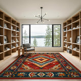 Bold Red Teal Southwestern Geometric Area Rug