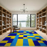 Geometric Modern Bold Blue Yellow Geometric Area Rug