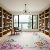 Cute Pink Cherry Blossom Kitty Kids Rug