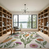 Vibrant Thistle Daisy Floral Area Rug