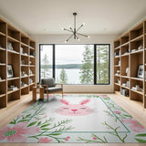 Adorable Pink Bunny Floral Kids Rug