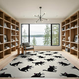 Playful Black Cats Cartoon Pattern Rug
