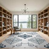 Blue and Teal Elegant Blue Damask Floral Area Rug