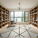 Modern Black Diamond Grid Rug with Gold Swirls
