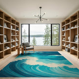 Teal Ocean Waves Coastal Area Rug