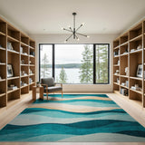 Coastal Beach Blue and Teal Teal Ocean Wave Area Rug