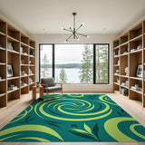 Swirling Lime Teal Abstract Area Rug
