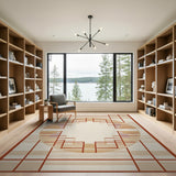 Modern Geometric Cream Rug with Terracotta Grid