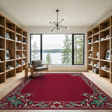 Ornate Red Floral Border Area Rug