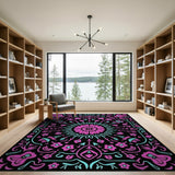 Vibrant Pink Teal Floral Mandala Rug