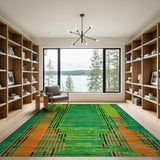 Green Vibrant Green Geometric Stripe Area Rug