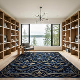 Ornate Navy Gothic Heraldic Area Rug