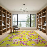 Vibrant Yellow Peony Floral Area Rug