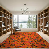 Whimsical Orange Peanut Bird Cartoon Area Rug