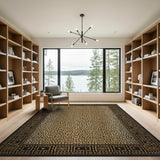 Beige Leopard Print Rug with Tribal Border