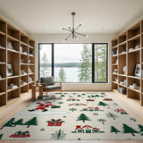 Festive Santa Christmas Trees Area Rug