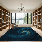 Teal Cosmic Nebula Swirl Area Rug
