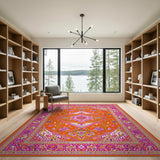 Multi-color and Patterns Vibrant Orange Pink Persian Medallion Rug