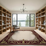 Ornate Burgundy Gold Border Area Rug