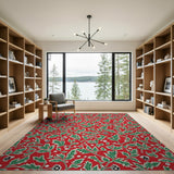 Vibrant Red Holly Leaves and Berries Area Rug