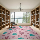 Whimsical Pink Coral Snowflake Area Rug