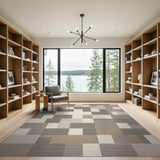 Neutral Grey Geometric Block Area Rug