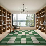 Green Green Checkered Geometric Area Rug