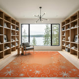 Vibrant Orange Swirl Star Floral Rug