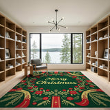 Merry Christmas Berry Wreath Area Rug