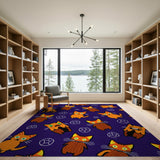 Playful Orange Cartoon Cats and Crystals Area Rug
