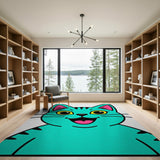 Grinning Teal Cartoon Cat Kids Rug