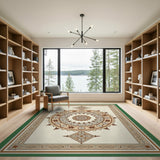 Beige and Neutral Traditional Persian Elegant Beige Persian Medallion Area Rug