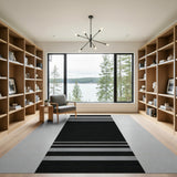 Modern Black Grey White Striped Area Rug