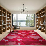 Red Vibrant Red Overlapping Hearts Area Rug