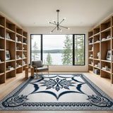 Navy Blue Traditional Persian Floral Blue and Teal Rug