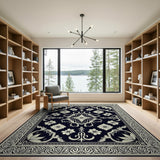 Elegant Black White Persian Floral Traditional Persian Area Rug