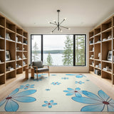 Blue Watercolor Daisy Scatter Area Rug