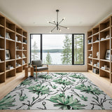 Lush Green Floral Sketch Area Rug