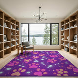 Sparkling Purple Paw Prints Area Rug
