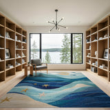 Blue Teal Ocean Waves Starfish Coastal Rug